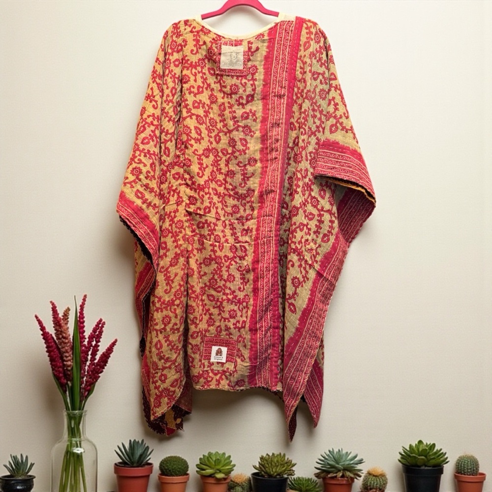 MARYLN MONROE Band T Kaftan Boho Kantha Pockets Handmade One of a Kind One Size - Picture 6 of 6